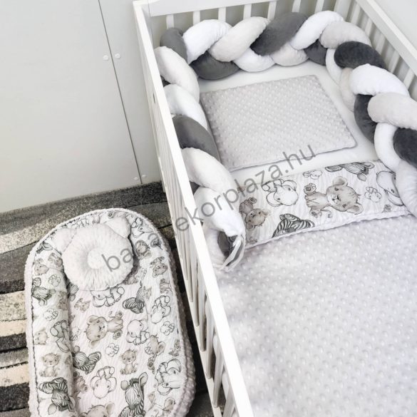 Deluxe Baby babaágynemű garnitúra babafészekkel - 5 részes - Szürke - bébi szafari