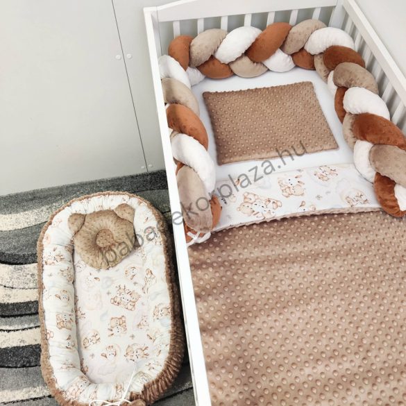 Deluxe Baby babaágynemű garnitúra babafészekkel - 5 részes - cappuccino - bébi erdei állatok