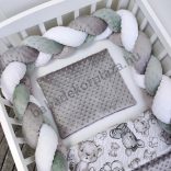 Deluxe Baby 3 részes babaágynemű garnitúra - takaró + párna + fonott rácsvédő - grafitszürke - bébi szafari II.