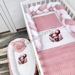   Deluxe Baby babaágynemű garnitúra babafészekkel - 5 részes - Mályvarózsa - macilány léggömbbel I.