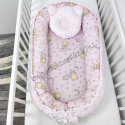   Deluxe Baby többfunkciós babafészek macipárnával - Minky világos rózsaszín - cuki macik