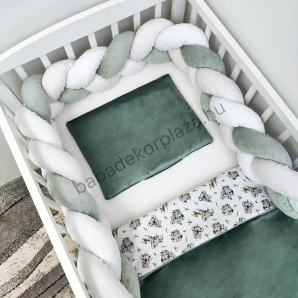 Deluxe Baby 3 részes babaágynemű garnitúra - takaró + párna + fonott rácsvédő - zöld koalák