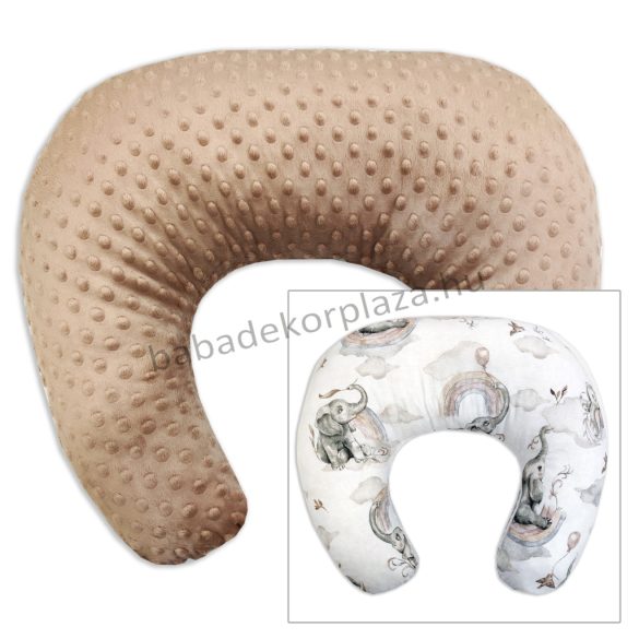 Comfort kétoldalas szoptatós párna - cappuccino - elefántok szivárványon