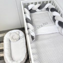   Deluxe Baby Minky babaágynemű garnitúra babafészekkel - 5 részes - szürke - fehér - sötét grafit