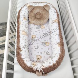   Deluxe Baby többfunkciós babafészek macipárnával - Minky cappuccino - cuki macik