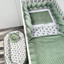   Deluxe Baby babaágynemű garnitúra babafészekkel - 5 részes - sötét zsályazöld - koalák II.