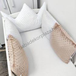   Deluxe Baby Minky párnás rácsvédő koronapárnával, 5 db-os - tricolor (fehér - szürke - cappuccino)