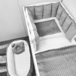 Deluxe Baby babaágynemű garnitúra babafészekkel, Extra párnás rácsvédővel - Minky - VÁLASZTHATÓ SZÍNBEN