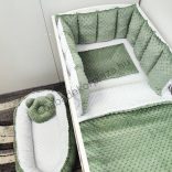 Deluxe Baby babaágynemű garnitúra babafészekkel, Extra párnás rácsvédővel - Minky - VÁLASZTHATÓ SZÍNBEN