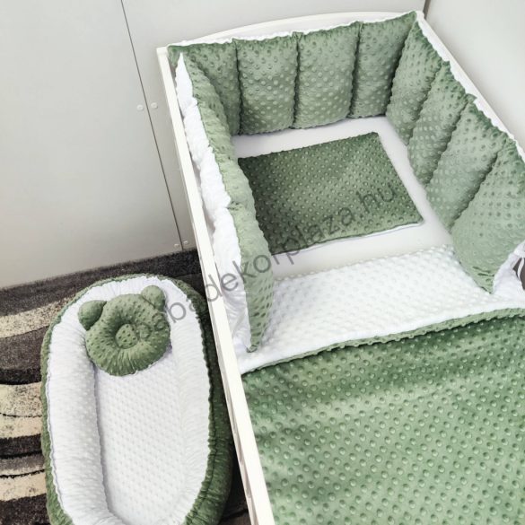 Deluxe Baby babaágynemű garnitúra babafészekkel, Extra párnás rácsvédővel - Minky - VÁLASZTHATÓ SZÍNBEN