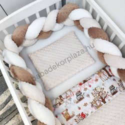   Deluxe Baby 3 részes babaágynemű garnitúra - takaró + párna + fonott rácsvédő - mogyoró - erdei állatok II.