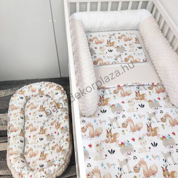 Babaágynemű garnitúra babafészekkel, hengerpárnával - 4 részes - Lovely Bunny (Limitált széria)