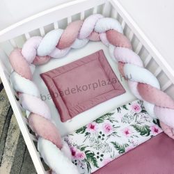   Harmony Baby 3 részes babaágynemű garnitúra - takaró + párna + fonott rácsvédő - Mályva bársony - rózsakert
