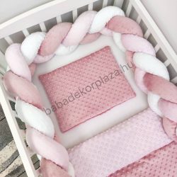   Deluxe Baby 3 részes Minky babaágynemű garnitúra - takaró + párna + fonott rácsvédő - mályvarózsa - világos rózsaszín