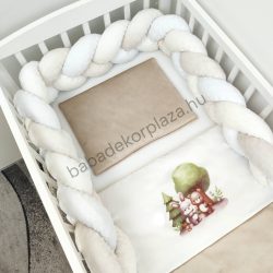   Deluxe Baby 3 részes babaágynemű garnitúra - takaró + párna + fonott rácsvédő - aranyhomok - nyuszika és macika