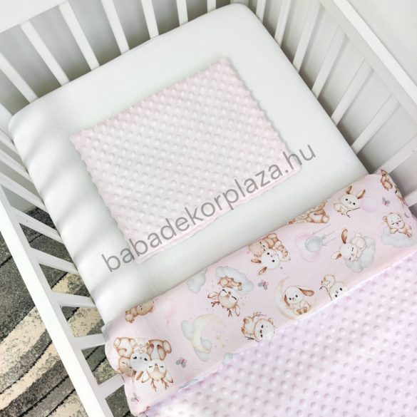 Deluxe Baby 2 részes babaágynemű garnitúra - takaró + párna - Világos rózsaszín - rózsaszín bébi erdei állatok