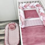 Deluxe Baby babaágynemű garnitúra babafészekkel - 5 részes - mályva virágocskák