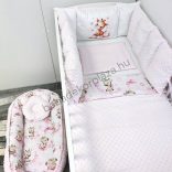 Deluxe Baby babaágynemű garnitúra babafészekkel, Extra párnás rácsvédővel - Dreamland Collection - rózsaszín bébi zsiráf