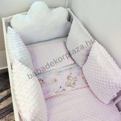   Babaágynemű felhőpárnás rácsvédővel - fehér - szürke - rózsaszín - bébi erdei állatok