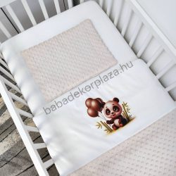  Deluxe Baby 2 részes babaágynemű garnitúra - takaró + párna - mogyoró - panda léggömbökkel
