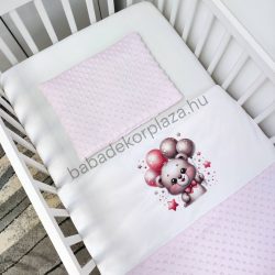   Deluxe Baby 2 részes babaágynemű garnitúra - takaró + párna - világos rózsaszín - maci léggömbökkel