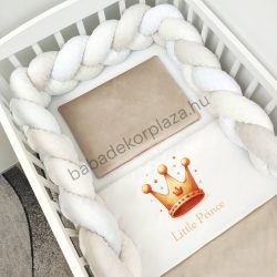   Deluxe Baby 3 részes babaágynemű garnitúra - takaró + párna + fonott rácsvédő - aranyhomok - Little Prince