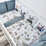 Deluxe Baby 10 részes babaágynemű garnitúra - acélkék - autós szafari