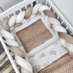   Deluxe Baby 3 részes babaágynemű garnitúra - takaró + párna + fonott rácsvédő - Cappuccino - felhőn alvó macikák I.