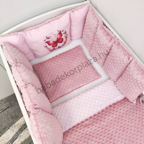 Deluxe Baby Minky babaágynemű garnitúra Extra párnás rácsvédővel - Dreamland Collection - mályvarózsa - rózsaszín pillangók