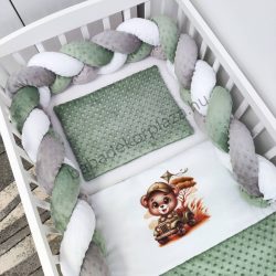   Deluxe Baby 3 részes babaágynemű garnitúra - takaró + párna + fonott rácsvédő - sötét zsályazöld - szafari kaland