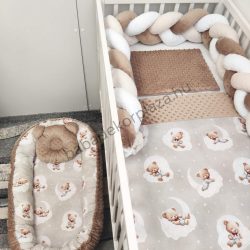   Deluxe Baby babaágynemű garnitúra babafészekkel - 5 részes - cappuccino - édes mackók