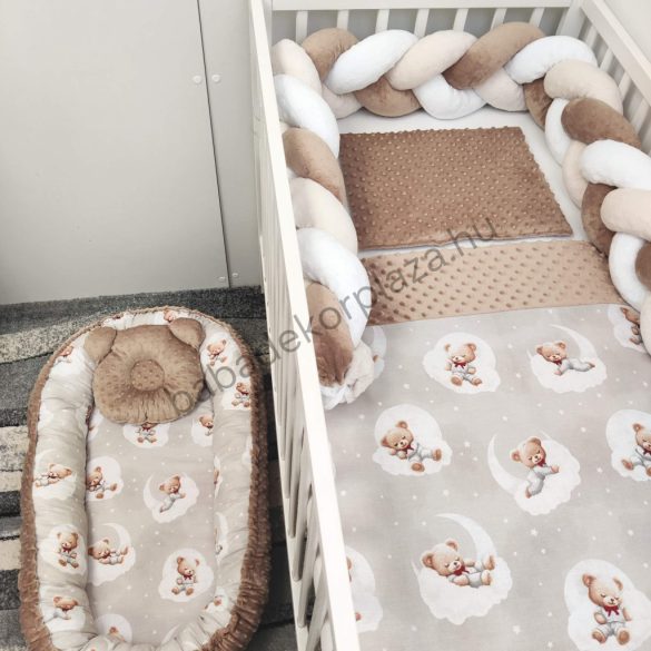 Deluxe Baby babaágynemű garnitúra babafészekkel - 5 részes - cappuccino - édes mackók