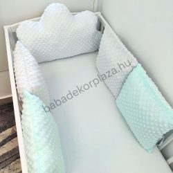   Deluxe Baby Minky párnás rácsvédő felhőpárnával, 5 db-os - tricolor (fehér - szürke - menta)