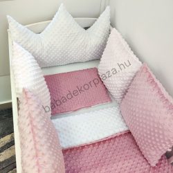   Deluxe Baby babaágynemű garnitúra koronapárnás rácsvédővel - fehér - mályvarózsa - világos rózsaszín