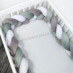   Fonott rácsvédő 70*120-as kiságy feléig érő - Minky tricolor (grafit - sötét zályazöld - fehér)