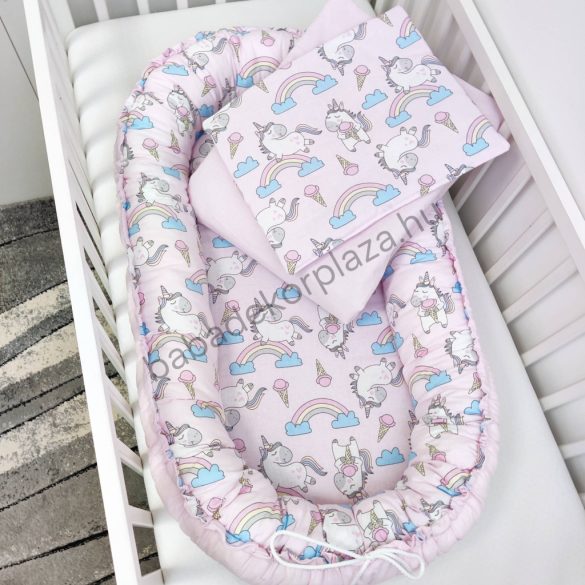 Babaágynemű garnitúra babafészekkel - 3 részes - Unikornisok (Limitált széria)