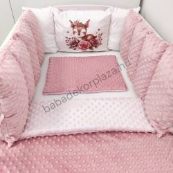   Deluxe Baby Minky babaágynemű garnitúra Extra párnás rácsvédővel - Dreamland Collection - mályvarózsa őzike virágokkal