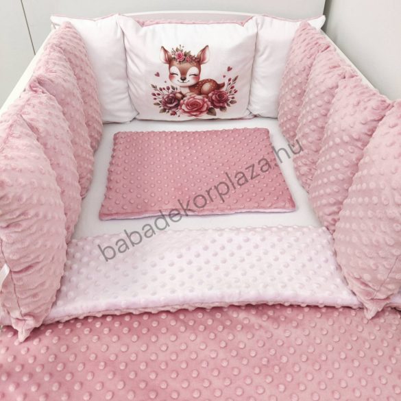 Deluxe Baby Minky babaágynemű garnitúra Extra párnás rácsvédővel - Dreamland Collection - mályvarózsa őzike virágokkal
