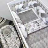 Deluxe Baby babaágynemű garnitúra babafészekkel - 5 részes - grafitszürke - bébi szafari I.