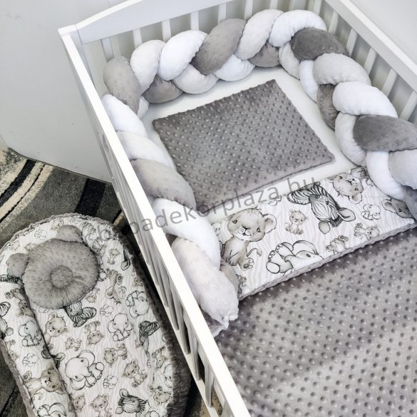 Deluxe Baby babaágynemű garnitúra babafészekkel - 5 részes - grafitszürke - bébi szafari I.