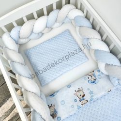  Deluxe Baby 3 részes babaágynemű garnitúra - takaró + párna + fonott rácsvédő - világoskék - bébi zsiráf