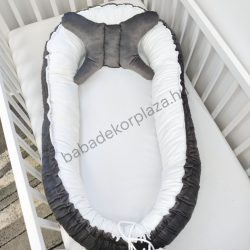   Deluxe Baby többfunkciós bársony babafészek pillangó párnával - grafitszürke - fehér