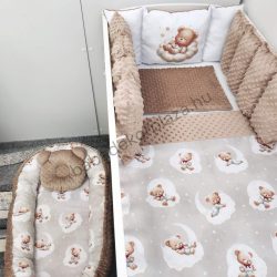   Deluxe Baby babaágynemű garnitúra babafészekkel, Extra párnás rácsvédővel - Dreamland Collection - cappuccino - édes mackók