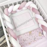 Deluxe Baby 3 részes babaágynemű garnitúra - takaró + párna + fonott rácsvédő - világos rózsaszín - cuki macik II.