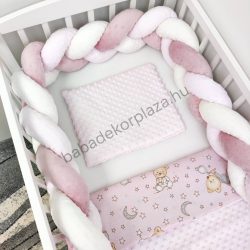   Deluxe Baby 3 részes babaágynemű garnitúra - takaró + párna + fonott rácsvédő - világos rózsaszín - cuki macik II.