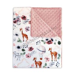  Deluxe Baby 70*90 cm-es mintás wellsoft - Minky babatakaró - őzikék virágokkal, hőlégballonokkal