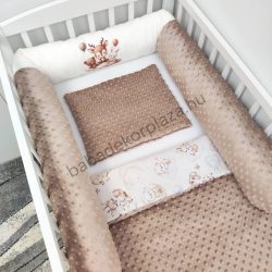   Deluxe Baby babaágynemű garnitúra hengerpárnás rácsvédővel - cappuccino bébi erdei állatok