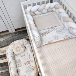  Deluxe Baby babaágynemű garnitúra babafészekkel - 5 részes - mogyoró - felhőn alvó állatok III.