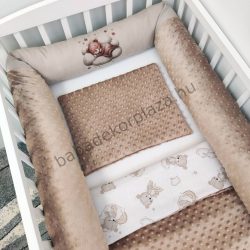   Deluxe Baby babaágynemű garnitúra hengerpárnás rácsvédővel - cappuccino alvó maci
