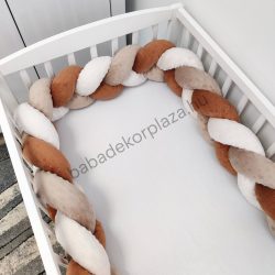   Fonott rácsvédő 60*120-as kiságy feléig érő - Minky tricolor (terrakotta-cappuccino-mogyoró)